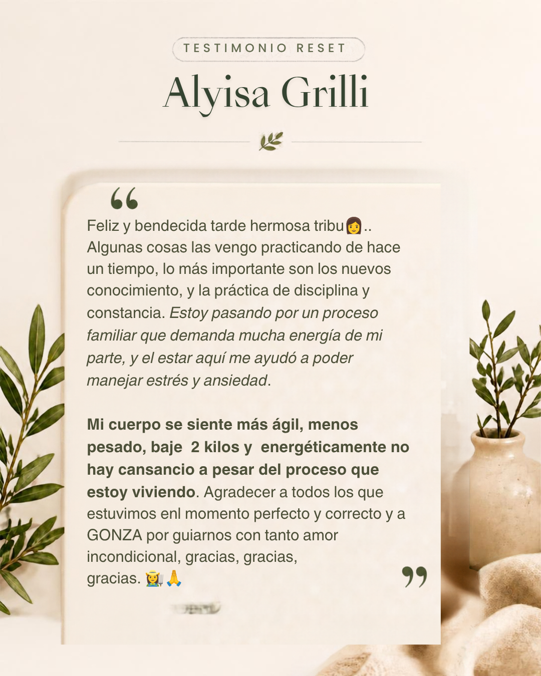 Testimonio de Alyisa Grilli