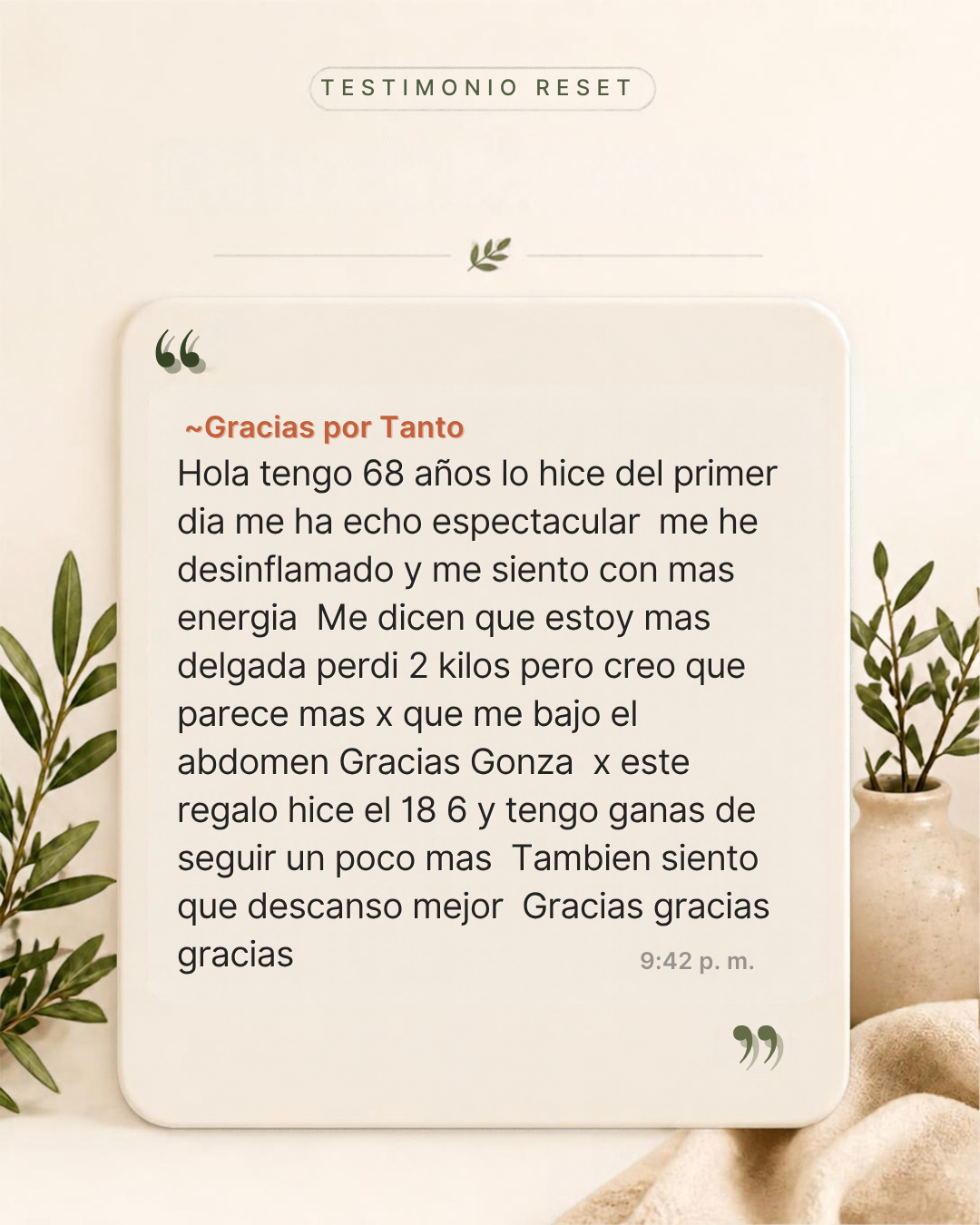 Testimonio de una participante de 68 años