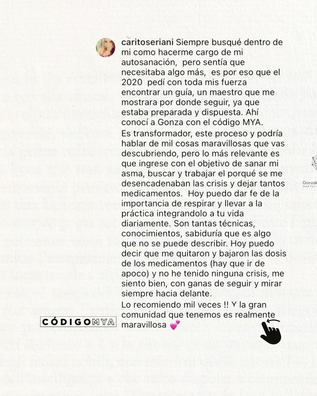 Testimonio de Carito sobre autosanación y el código MyA